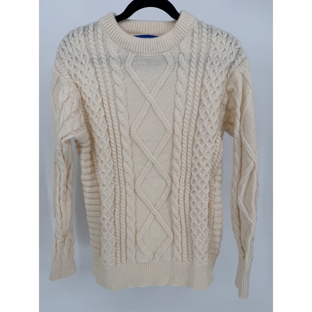 Aelfric Eden Cream Cable Knit Wool Blend Sweater Size S Cozy Classic Aran‎ Style